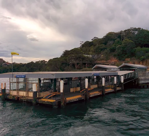 Taronga Zoo ferry wharf viewed from a departing ferry, 2014